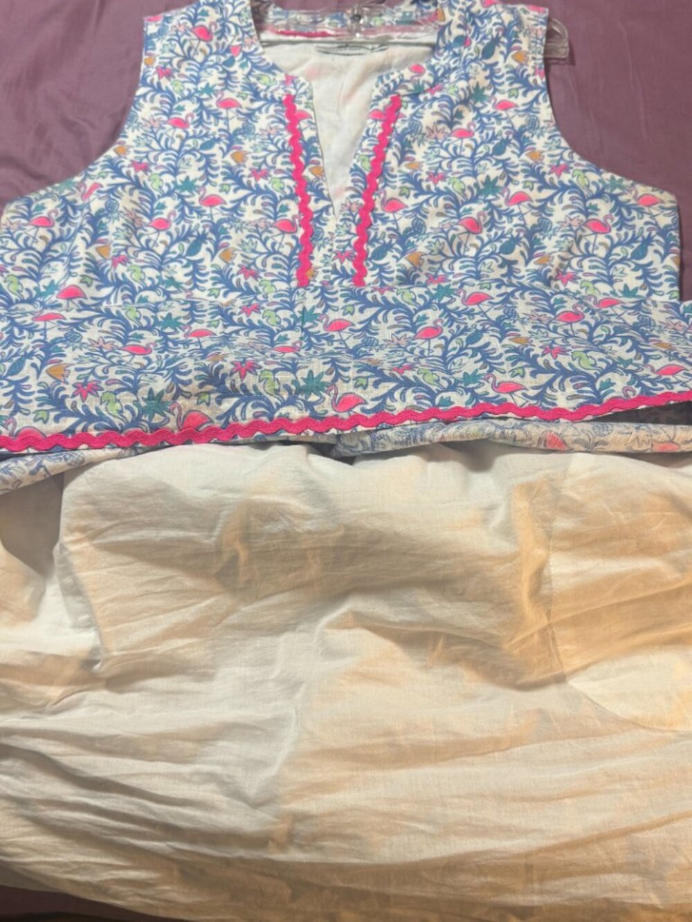 Vineyard Vines Flamingo Otomi Print Tiered Lined Dress w pockets size Medium EUC - Picture 10 of 13